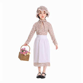 灰卡其色带帽儿童狼外婆服 万圣节服装戏剧话剧幼儿园小学舞台服