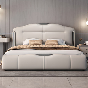 Italian Leather Bed, Internet Celebrity, Light Luxury, Modern Simple Bed, Double Master Bedroom, Wedding Bed, Storage, High-End Leather Art Bed, Soft-Packed Bed