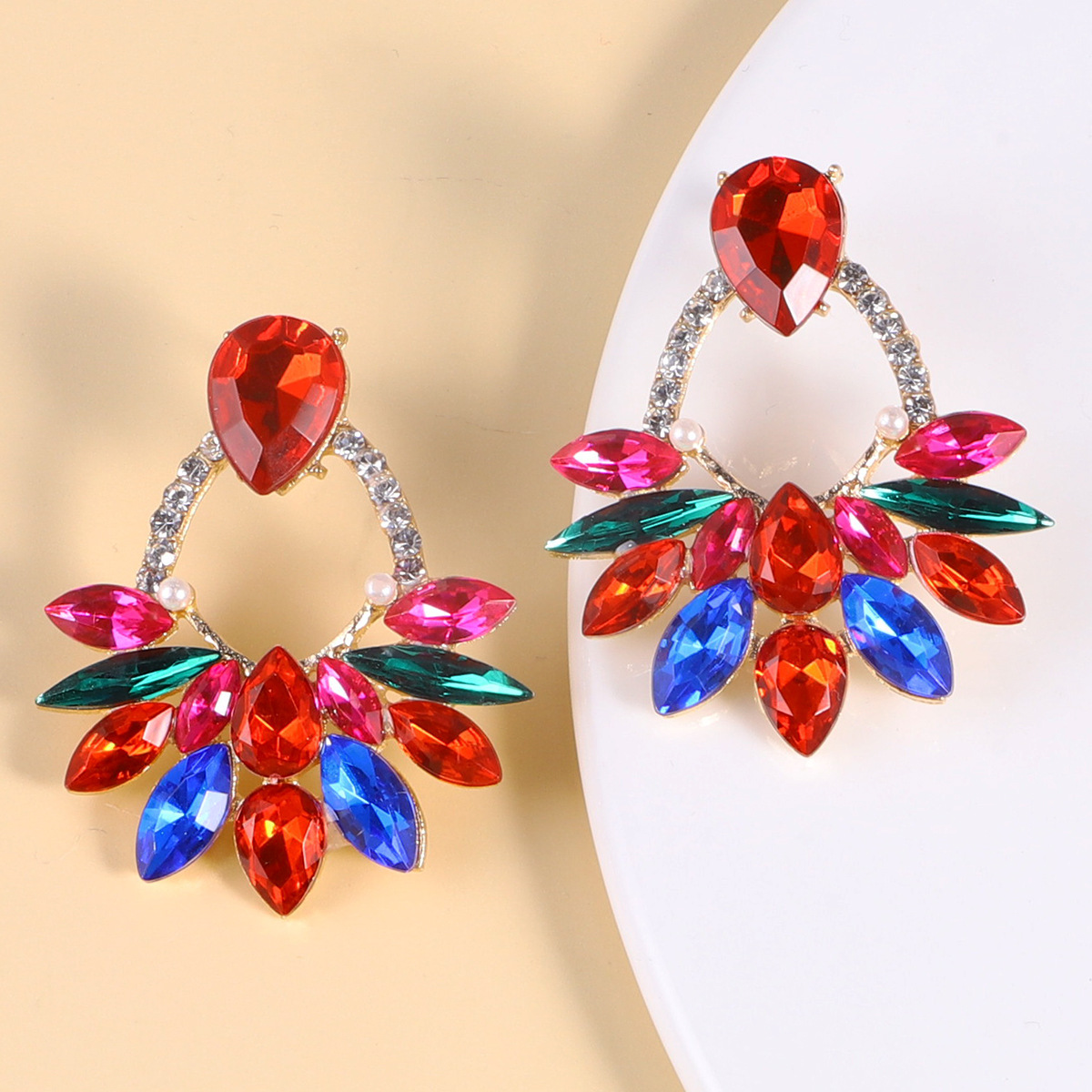 Vintage Elegant Colorful Diamond Inlay Series Alloy Earrings Female