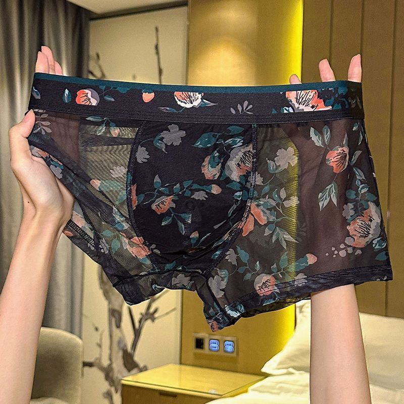 Mesh Transparent Men's Underwear, Sexy Breathable Boxer Briefs, Summer Printed Thin Quick-Dry Boxer Briefs for Men, Manufacturer