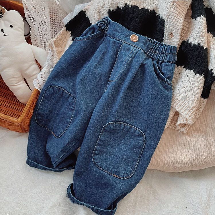Spring and Autumn Style Children's New Jeans Korean Version Nostalgic Knee Patch Jeans for Boys and Girls Baby Casual Pants