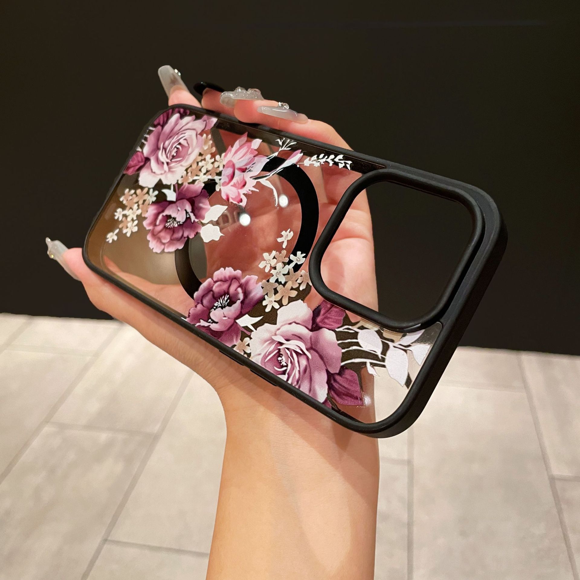 자석 + 검은색 가장자리 보라색 꽃