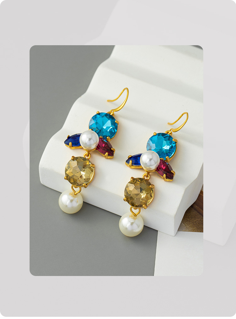 Luxury Gemstone Tassel Earrings Elegant Long Pearl Drop Earrings_voghion.com