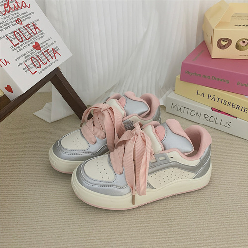 Sports and leisure white shoes for women  autumn Korean version versatile sports sneakers leather canvas shoes Hong Kong fashion shoes