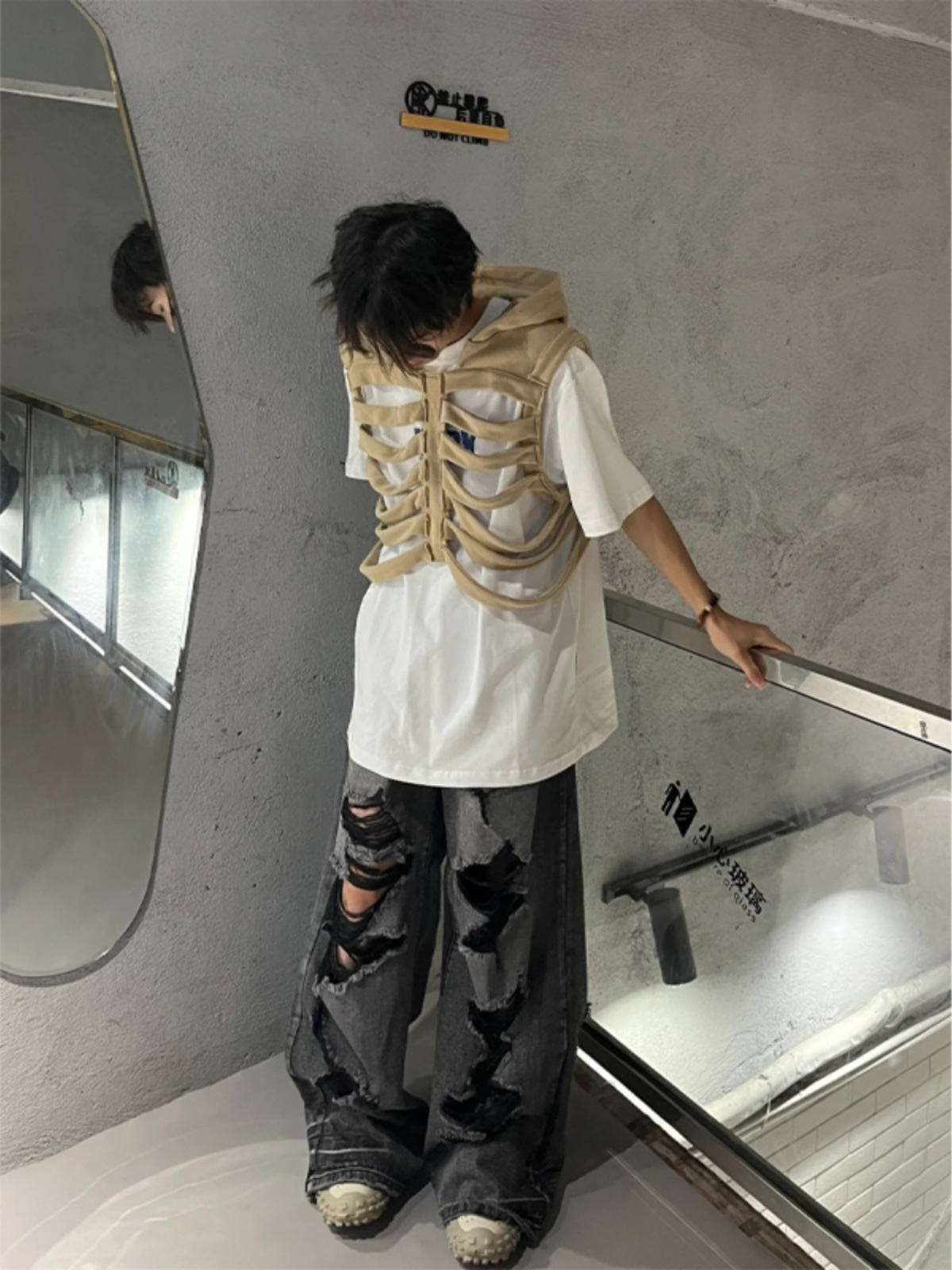 Cráneo costilla chaleco hombres otoño diseño sentido nicho moda marca pu shuai frito calle chaleco americano sin mangas con capucha chaleco