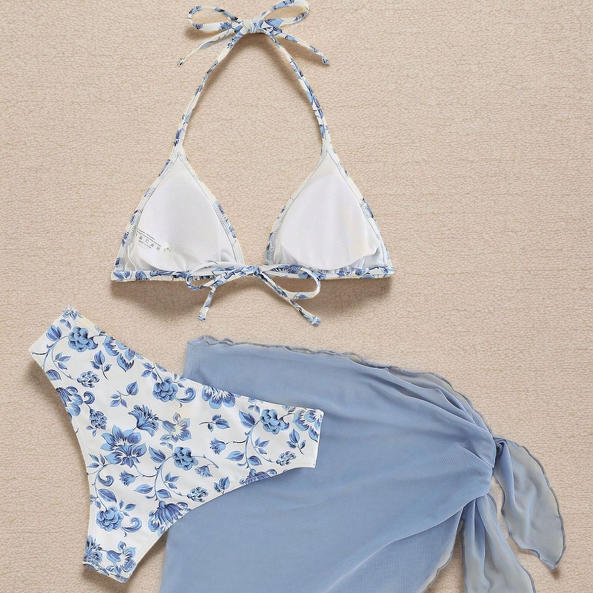 Maillot de bain bikini trois pièces à imprimé floral pour femme, taille nouée, sexy et très populaire_voghion.com