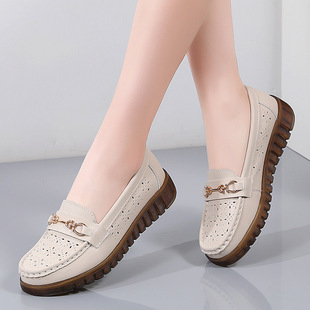 Summer Hollow Flat Shoes Women's Bean Shoes Flat Comfortable Round-toe Mother Shoes plus size Women's Shoes All-match Casual Shoes