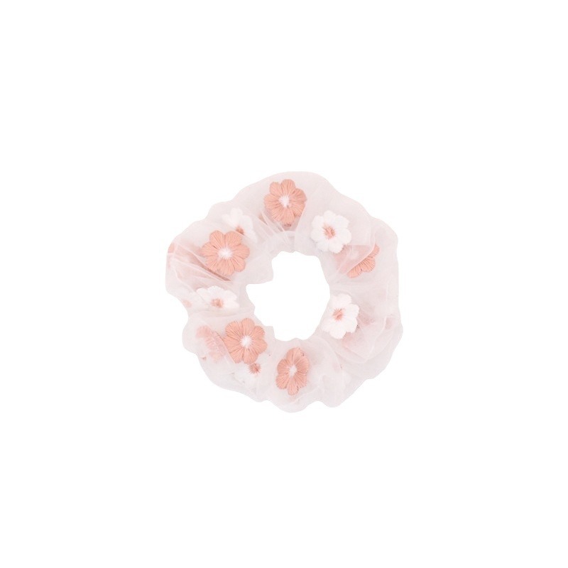 Romántico rosa azul ~ dulce bordado flores anillo de cabello oganan anillo de intestino de cabello inmes hilo de malla joyería para el cabello de niña