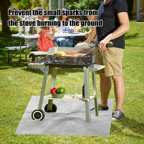 Yeybong fireproof mat fireplace brazier outdoor lawn terrace barbecue fireproof mat silver rectangular protective mat