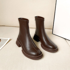 葡萄媽Studiolee 彈力瘦瘦靴女秋冬季後拉鏈圓頭厚底加絨短筒靴子