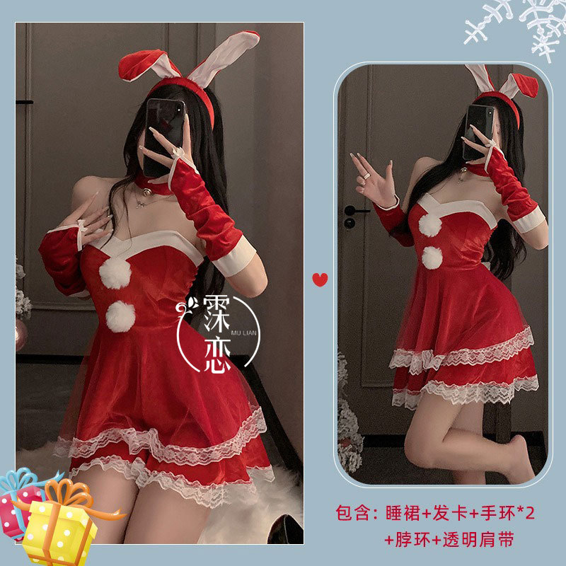 버건디 (잠옷 + 머리핀 + 팔찌 * 2 + 목 고리 + 투명 어깨 끈)