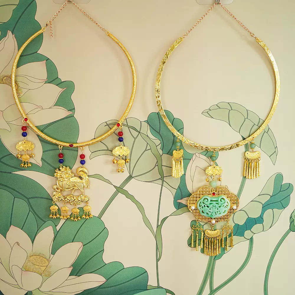 平安锁璎珞项圈古风长款项链明制汉服配饰品新年战袍富贵搭配仿玉