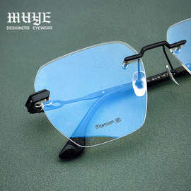 克罗超大无边框眼镜男款大胖脸160mm纯钛超轻近视防蓝光变色镜架