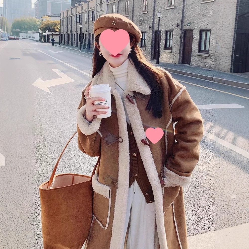 긴 모피 원피스 LAMBSWOOL DUFFLE COAT 여자 겨울 MAILLARD 기모 두꺼운 스웨이드 코트