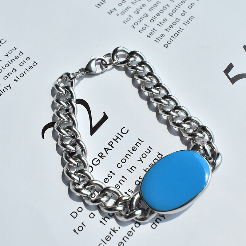 Indian style Saman khan Bracelet Men's stainless steel Cuban chain bracelet blue epoxy salman khan bracelet