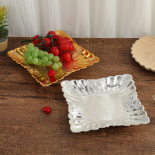 金属方形雕花纹边大号小号果盘酒店自助餐盘食物展示盘冷餐糕点盘