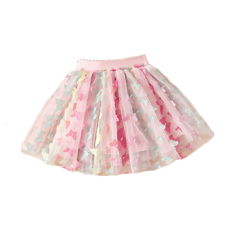 Ropa infantil al por mayor niñas coloridas mariposa tridimensional falda corta de verano falda de princesa de cuatro estaciones y media falda