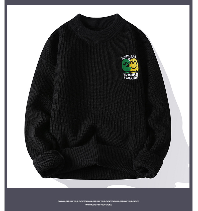Men's Round Neck Knitted Sweater Solid Colour Casual Pullover_voghion.com