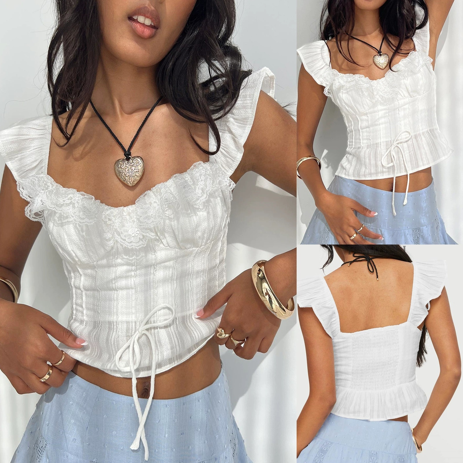 Женские suspender топ короткий cross-border Amazon, бабочка, верёвка, low waist, сексуальная кружевная блузка SU3628