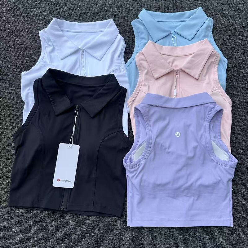 LuJia Yoga Sports Tennis Professional Versatile Full-Zip Polo Collar Women's High-End Tank Top Covers Side Breasts No Need to Wear Underwear LuJia Yoga Sports Tennis Professional Versatile Full-Zip Polo Collar Women's High-End Tank Top Covers Side Breasts No Need to Wear Underwear