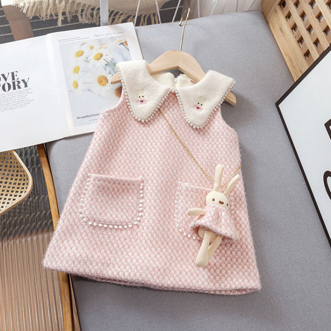 Girls Winter Dress 2025 New Kidsren's Velvet Thick Vest Dress Fashionable Korean Style Princess Dress Autumn and Winter Dress