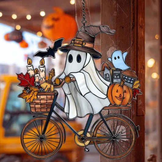 Transfronterizos personalizados Halloween calabaza fantasma ciclismo acrílico 2D colgante de decoración plana