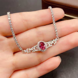 跨境天然碧玺手链S925银镶嵌主石5*7百搭网红爆款女饰批发