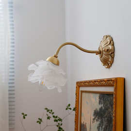 法式复古Vintage黄铜玻璃花朵壁灯 过道玄关卧室镜前照画灯