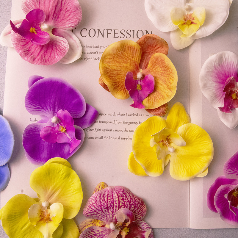 High Quality 3D Printing Film Phalaenopsis Flower Head 10cm Wedding Plant Glued Artificial Phalaenopsis Artificial Single Flower