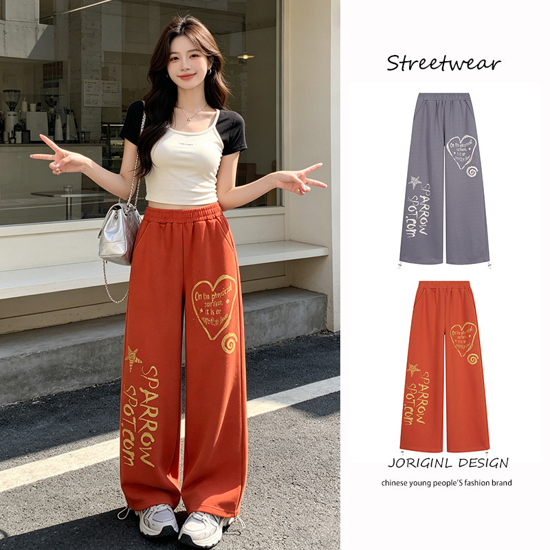Distressed Letter Star Heart Print Drawstring Sports Sweatpants for Men, New Summer Style Jogger Straight-Leg Casual Pants for Women