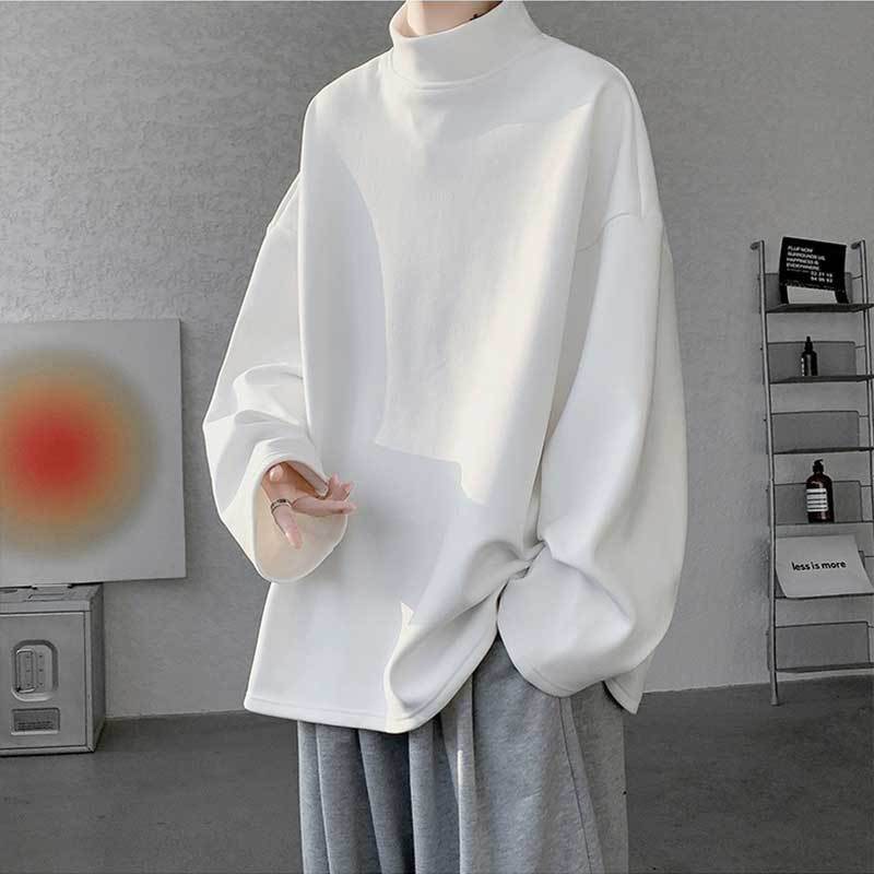 Half-high Collar German Velvet Sweatshirt Men's Autumn and Winter oversize Long Sleeve Inner Base T-shirt American Style Retro Outer