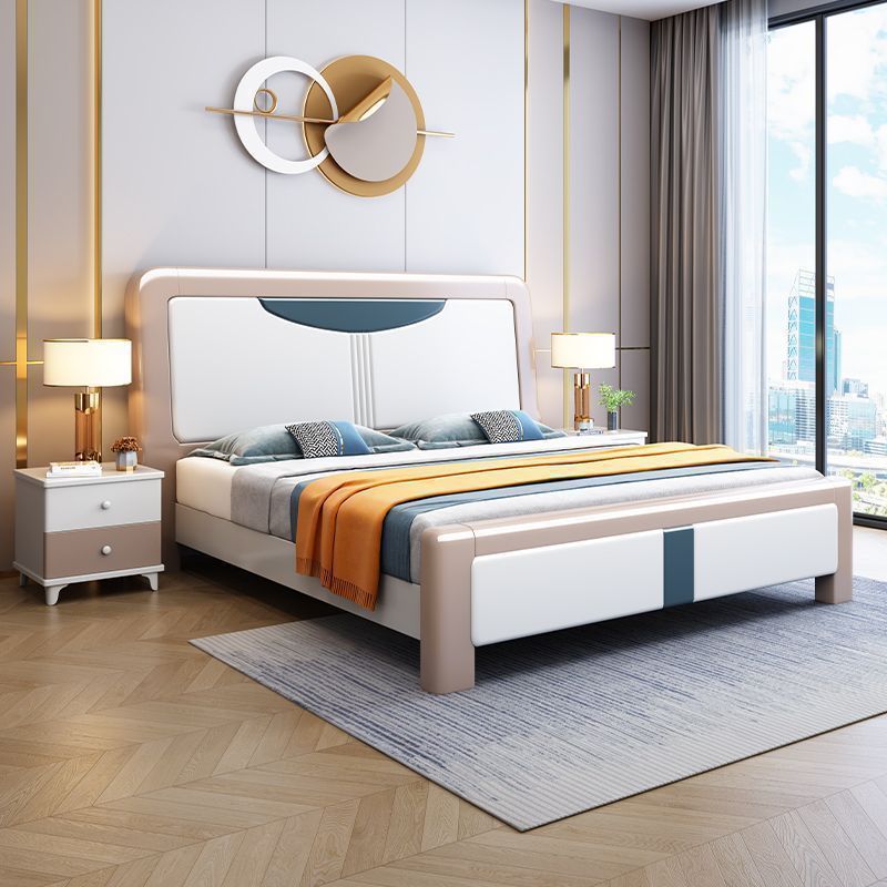 Solid Wood Bed Modern Minimalist Double Bed Master Bedroom Nordic White Master Bedroom Bedroom Bed 1.68m Economical Home Bed