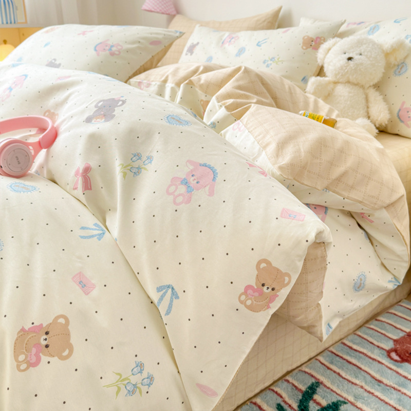 Cama de algodón de cuatro piezas 100 funda de edredón de algodón sábana dormitorio de tres piezas ropa de cama nueva 2025