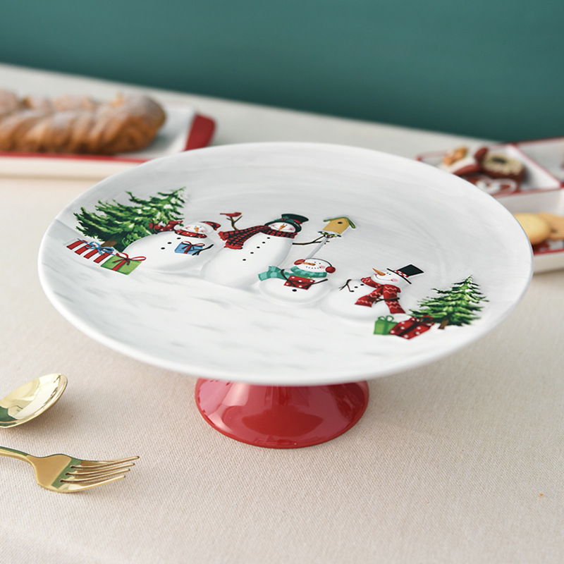 País nórdico Navidad muñeco de nieve placa de cerámica bandeja de la torta occidental placa de la tarde té postre placa en relieve vajilla