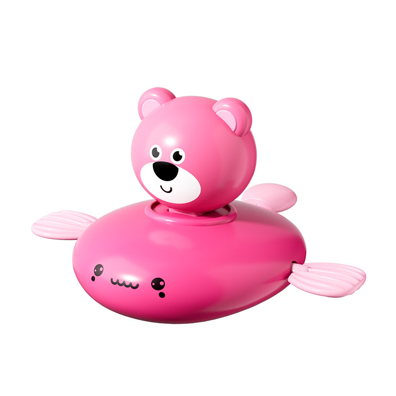 Tirar de la línea jugando en el agua oso rosa