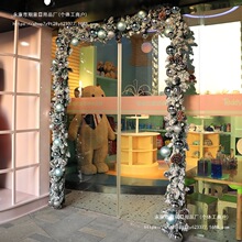 圣诞门头藤条松针加密植绒白色门眉拱门网红圣诞节装饰品挂饰