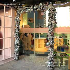 圣诞门头藤条松针加密植绒白色门眉拱门网红圣诞节装饰品挂饰