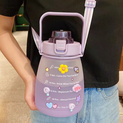 Popular sports water cup for women, summer large-capacity portable straw cup, cute big belly cup, student cross-border water bottle 