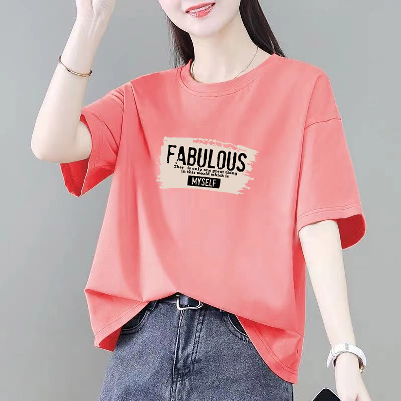 小柄な綿半袖Tシャツレディースゆったり夏新作カジュアル大きいサイズファットmm痩身ボトムシャツトップイン|undefined