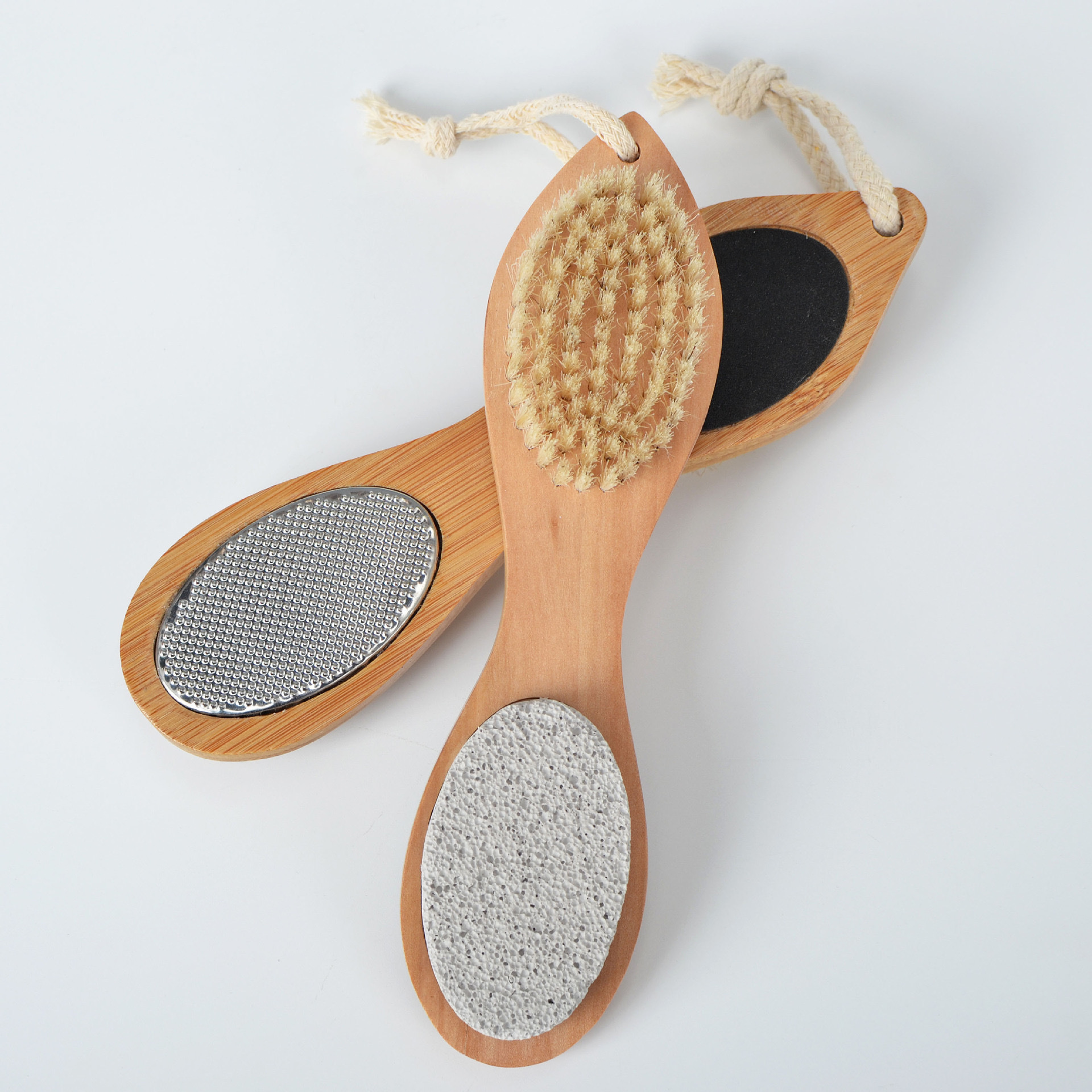 Set 4 en 1 para cuidado de pies, cepillo de madera y piedra exfoliante