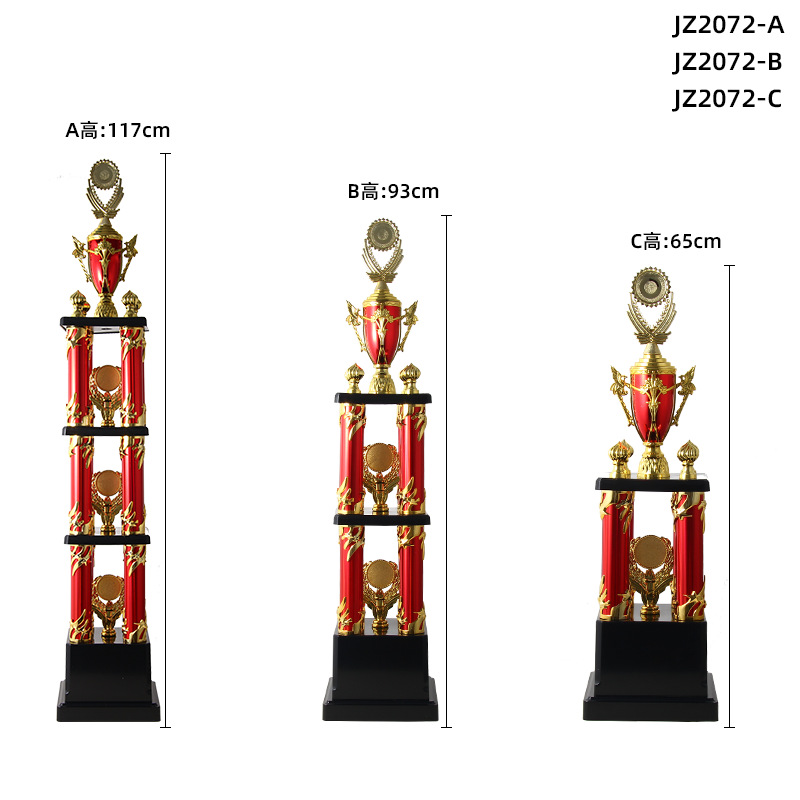Nuevo gran trofeo de plástico cuatro columnas competición de arte concesión de premios grandes eventos contenido de producción de trofeos rojos al por mayor