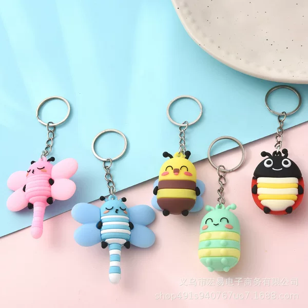 Creative cartoon insect keychain simulation Dragonfly Bee seven star ladybug doll bag pendant jewelry accessories