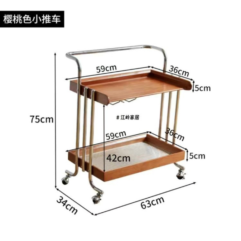 中古实木茶几可移动沙发边几胡桃色复古边柜客厅小推车床头置物架|undefined