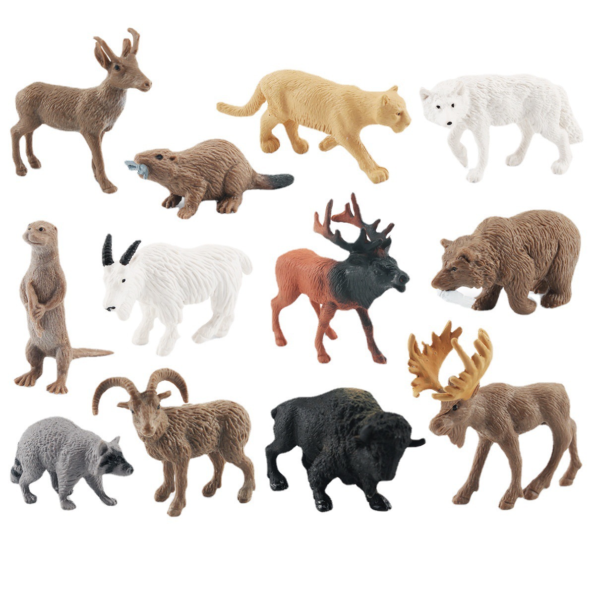 Simulación transfronteriza bosque modelo animal Puma mapache oso gris alces Nutria Castor Tenedor cuerno antílope adornos estáticos