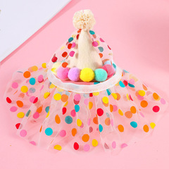 Pet polka dot ruffled apron birthday supplies cat dog Korean style colorful round collar INS headband wholesale