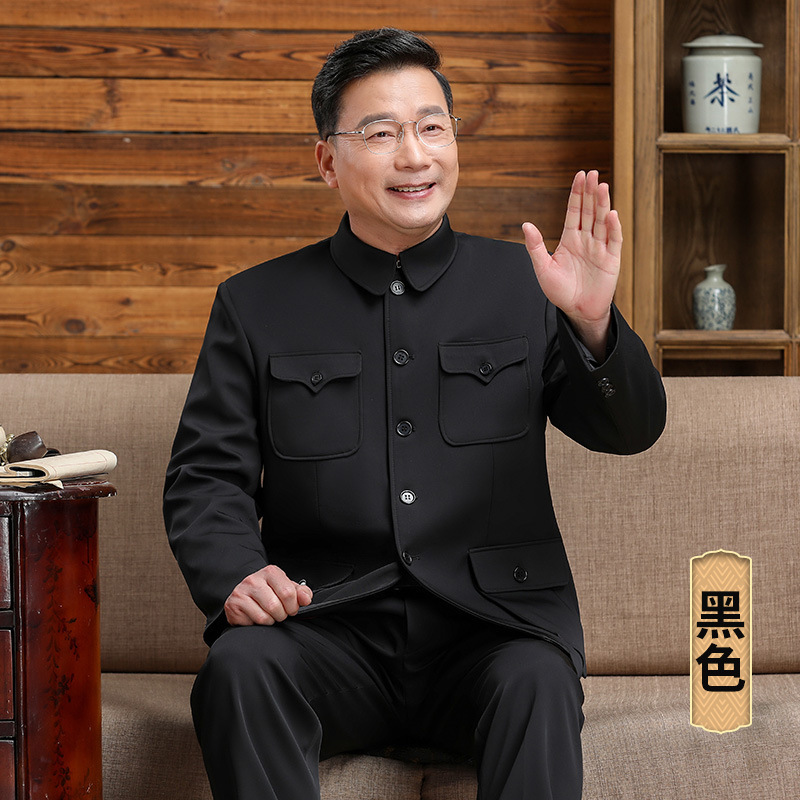 中山装男套装中老年唐装男春秋款中式礼服男国风爷爷外套中山服|undefined