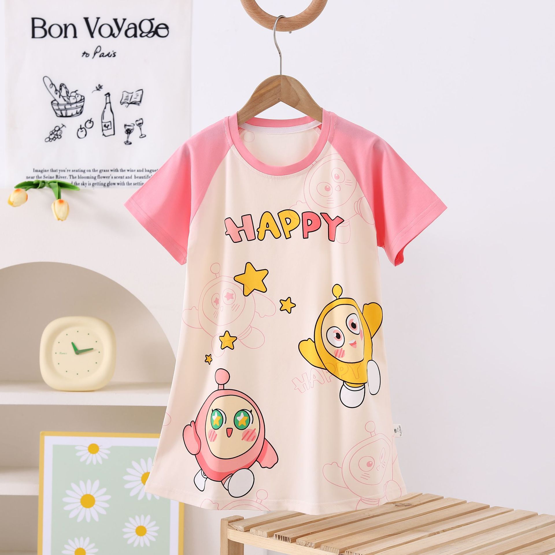 Cotton pijama, thin summer cute mini-skirt for princess, 100% cotton, with short sleeve, for teenagers, round collar