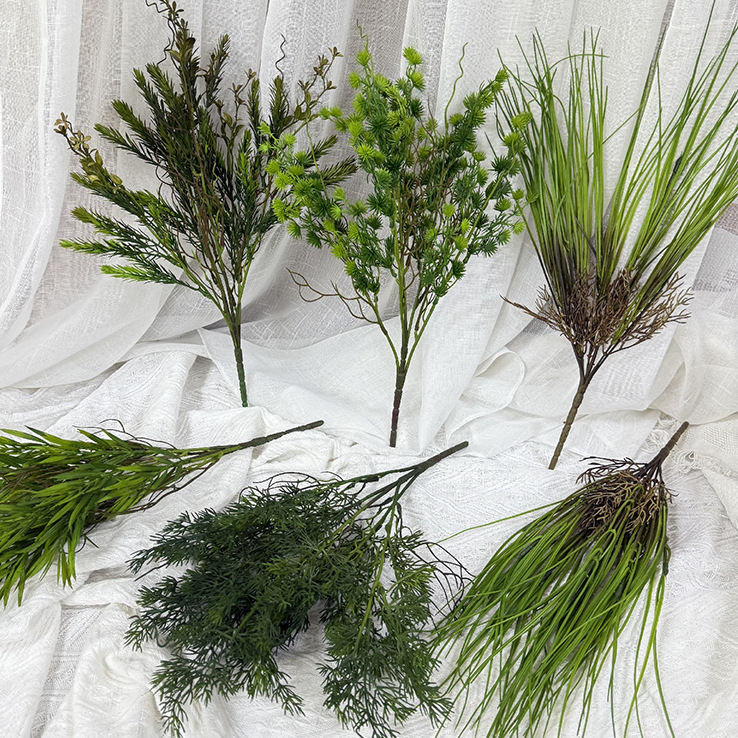 Nuevo modelo de plantación verde de boda floral de bosque 5 horquilla de mano mano de haz de accesorios de fotografía adornos decorativos para el hogar arreglos de flores plantas falsas