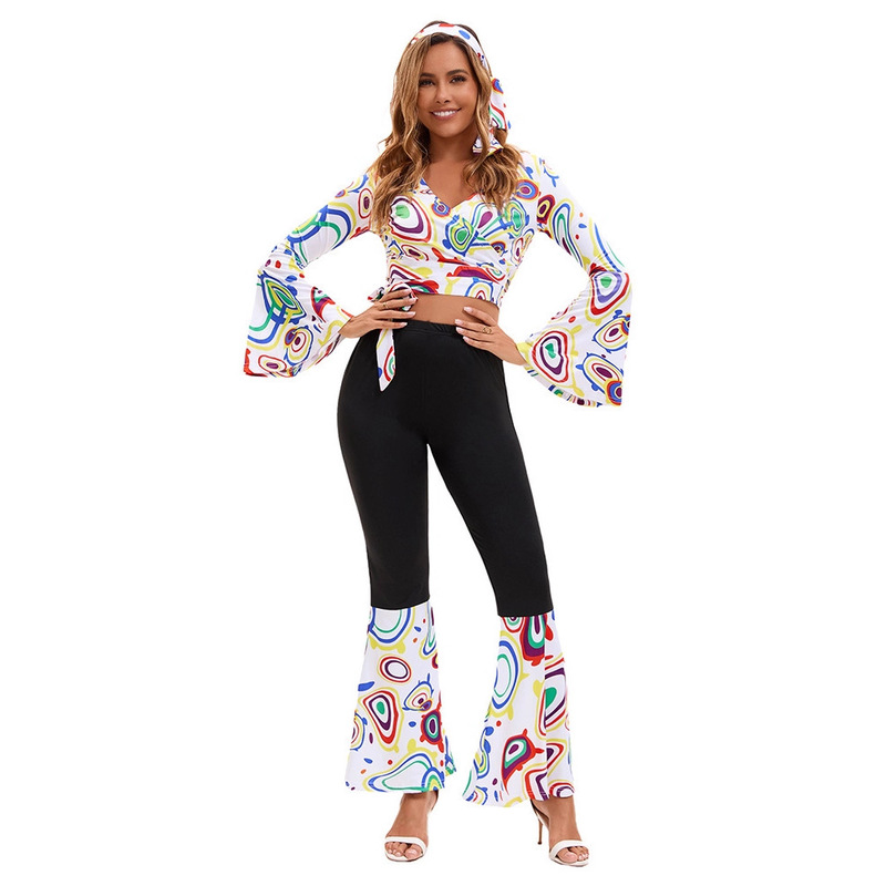 2025 Export Cross-Border New Retro Disco 70S Stage Performance Clothing Printed Tops and Pants Suits 2025 Export Cross-Border New Retro Disco 70S Stage Performance Clothing Printed Tops and Pants Suits