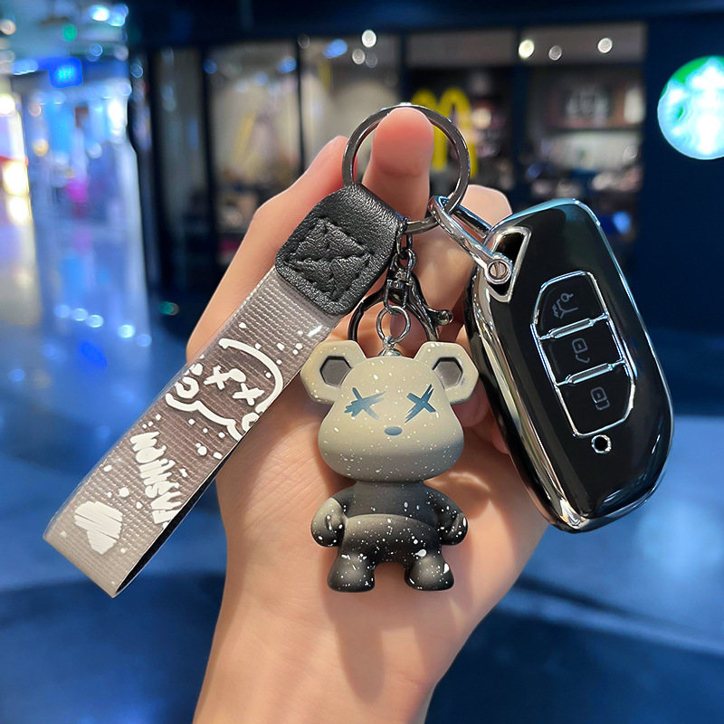 Dongfeng N-스마트 3 키 [싱글 쉘 블랙] + 그레이 폭력 곰 펜던트